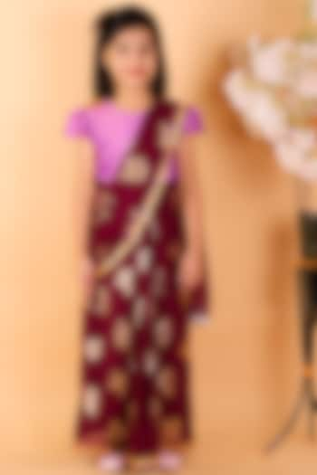 Violet Georgette Saree Set For Girls by M'andy at Pernia's Pop Up Shop