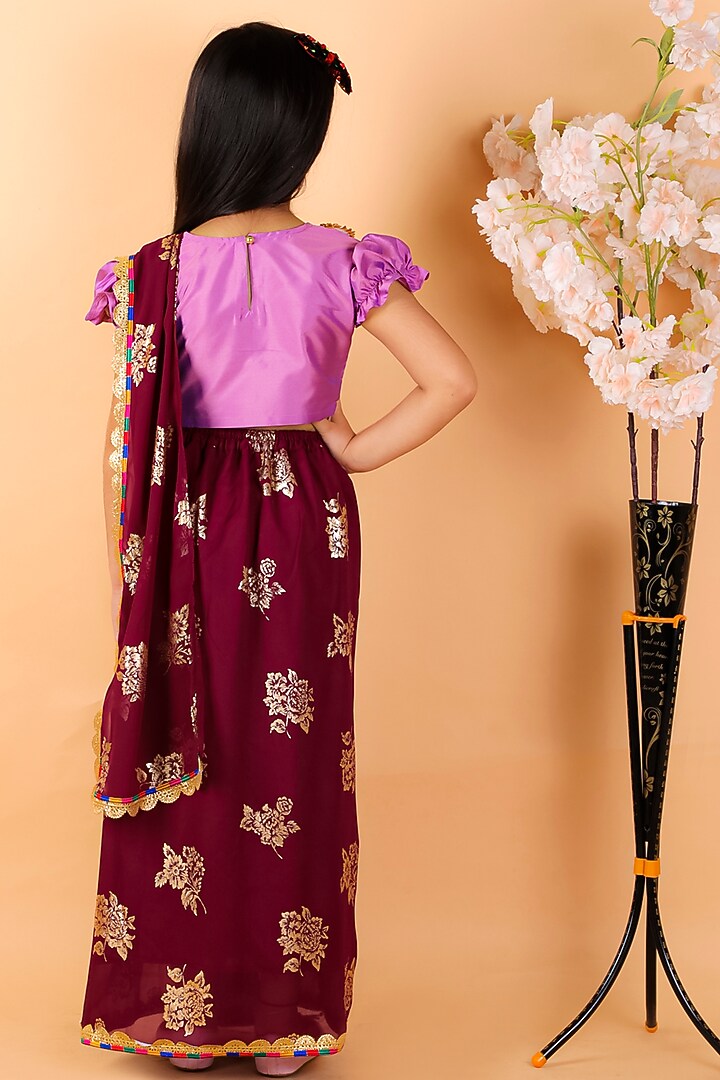 Violet Georgette Saree Set For Girls by M'andy at Pernia's Pop Up Shop