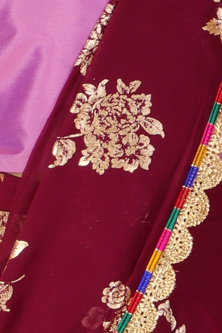 Violet Georgette Saree Set For Girls by M'andy at Pernia's Pop Up Shop