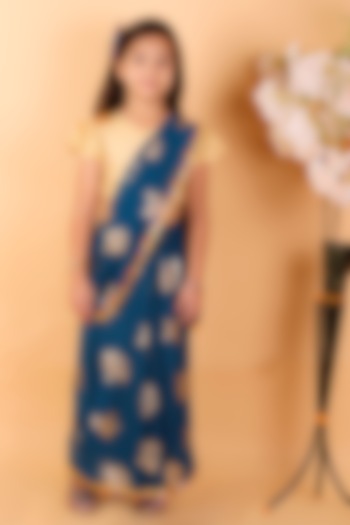 Dark Blue Georgette Saree Set For Girls by M'andy