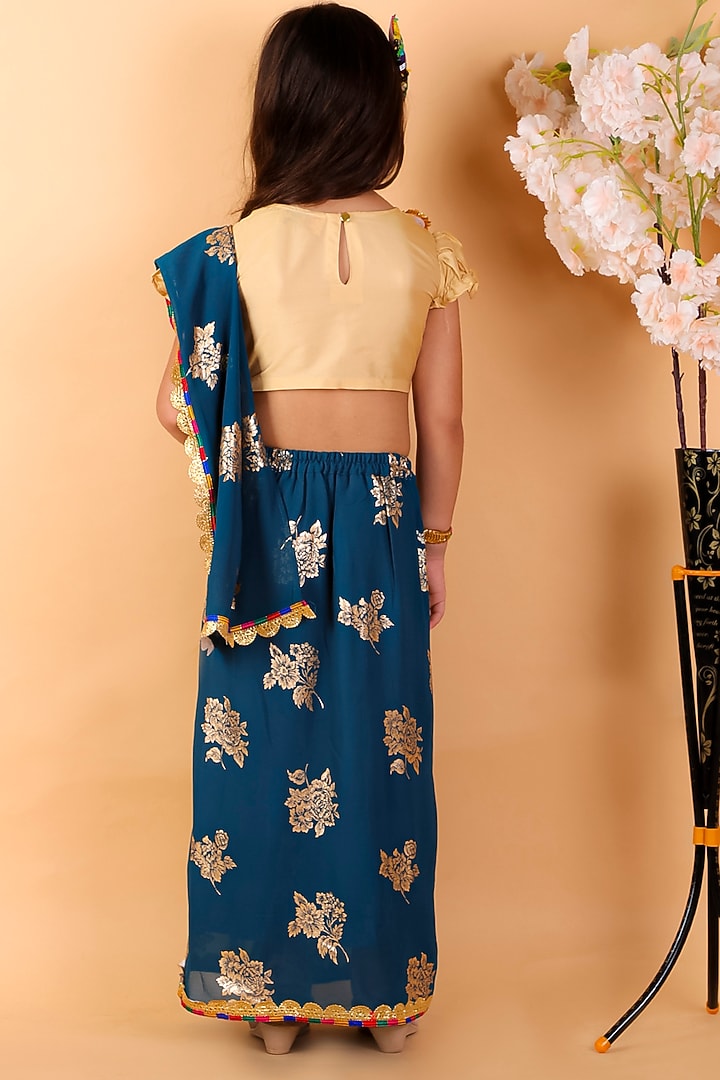 Dark Blue Georgette Saree Set For Girls by M'andy at Pernia's Pop Up Shop