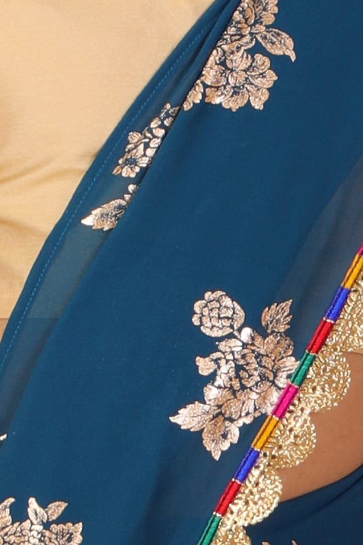 Dark Blue Georgette Saree Set For Girls by M'andy at Pernia's Pop Up Shop