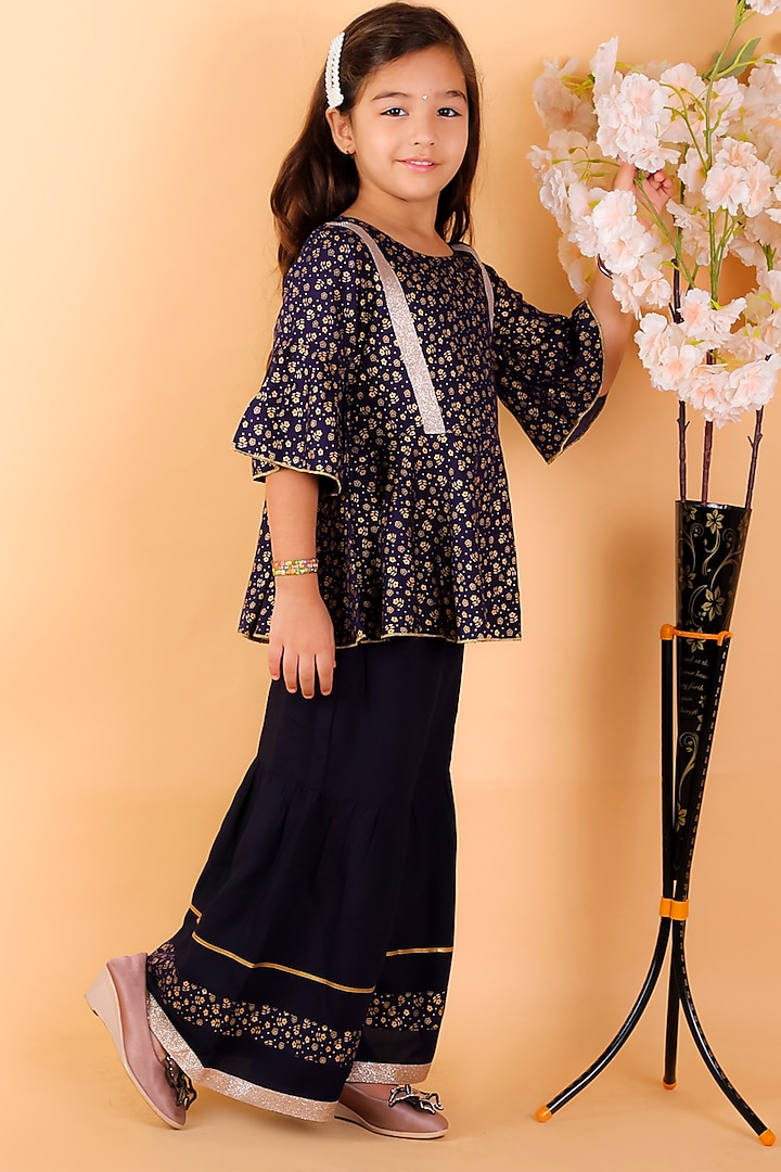 Blue Cotton Sharara Set For Girls by M'andy