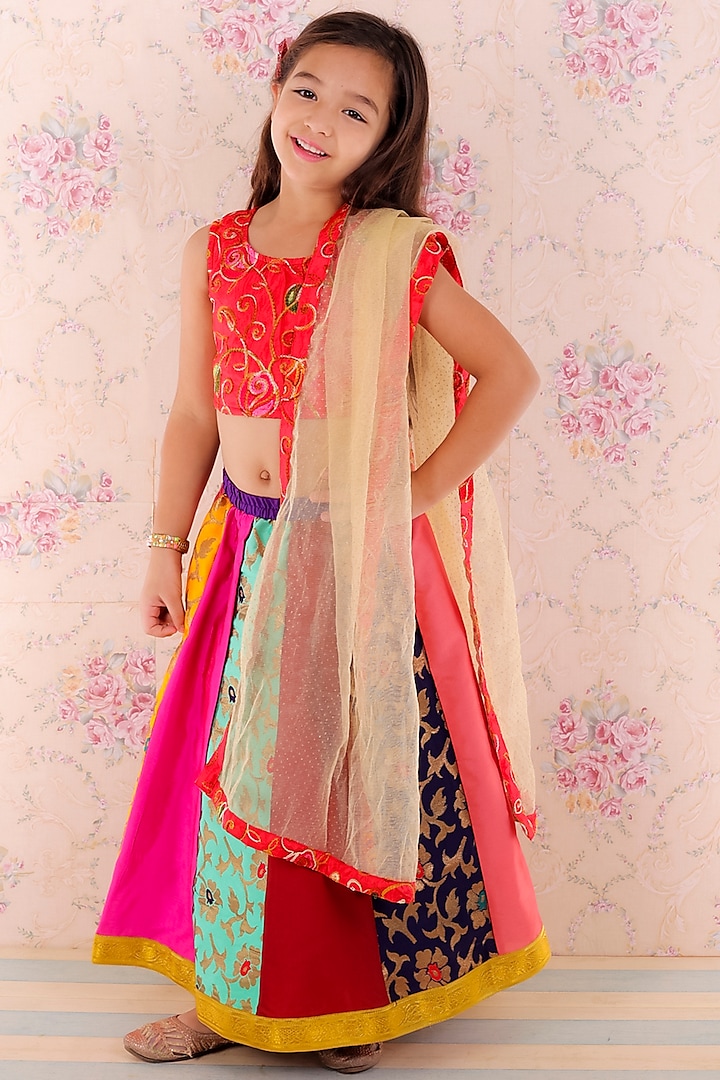 Multi-Colored Silk Lehenga Set For Girls by M'andy