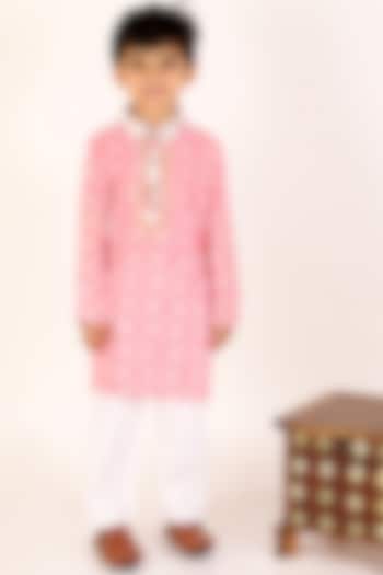 Red Cotton Kurta Set For Boys by M'andy