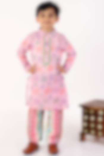 Light Pink Cotton Kurta Set For Boys by M'andy