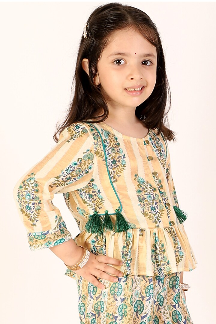 Off-White Printed Pant Set For Girls by M'andy at Pernia's Pop Up Shop