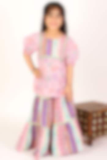 Pink Cotton Sharara Set For Girls by M'andy