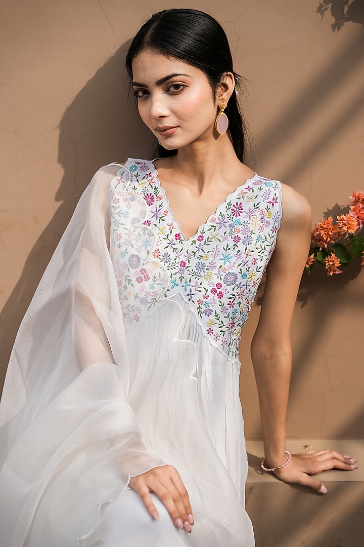 White Chiffon Silk Embroidered Anarkali Set by Mangalmay By Aastha at Pernia's Pop Up Shop