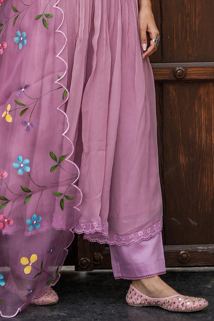Lilac Chiffon Embroidered Anarkali Set by Mangalmay By Aastha at Pernia's Pop Up Shop