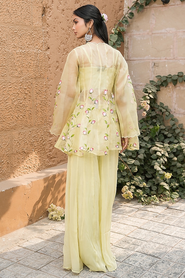 Mint Silk Organza Hand-Painted Jacket Set by Mangalmay By Aastha at Pernia's Pop Up Shop