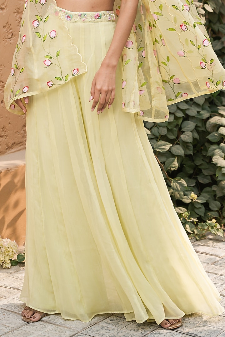 Mint Silk Organza Hand-Painted Jacket Set by Mangalmay By Aastha at Pernia's Pop Up Shop