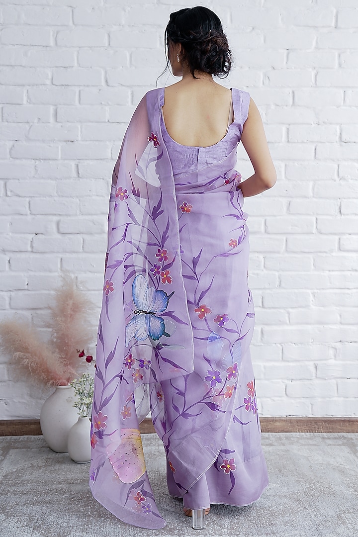 Lilac Organza Hand-Painted Festive Saree Set by Mangalmay By Aastha at Pernia's Pop Up Shop