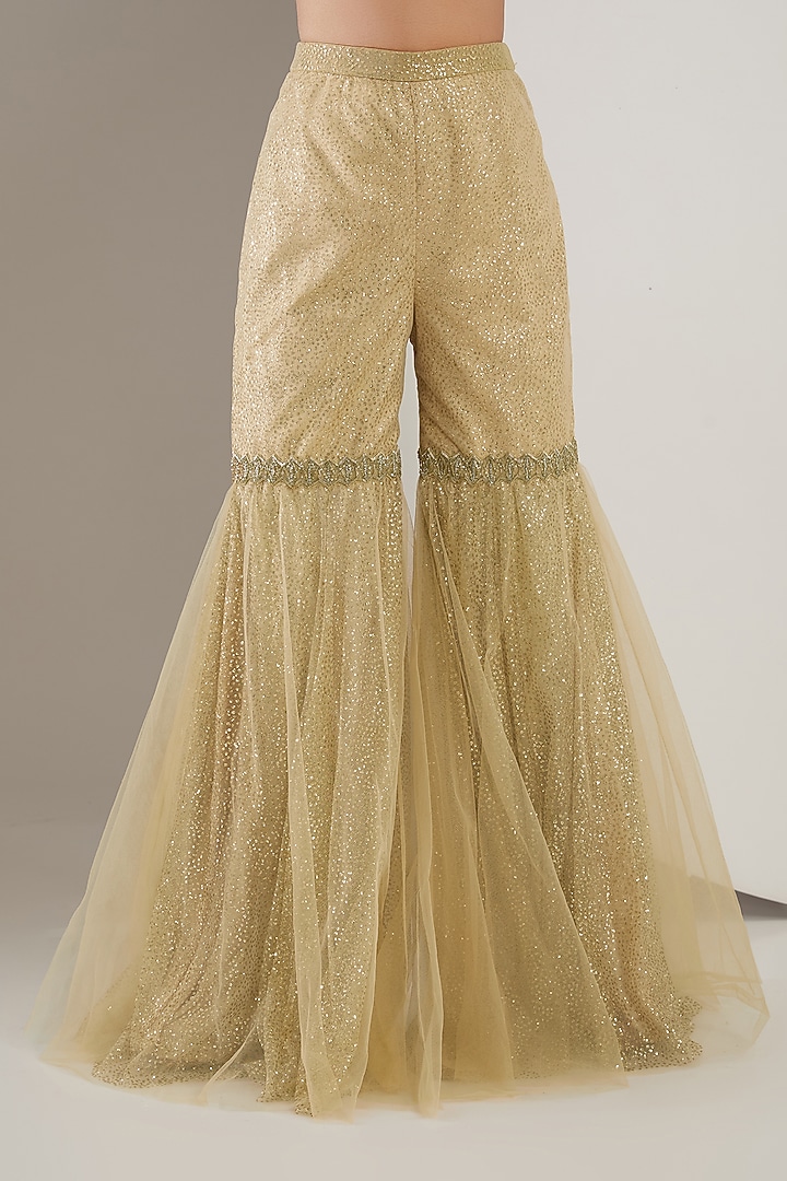 Gold Tulle Wedding Sharara Set by Mansi Malhotra at Pernia's Pop Up Shop