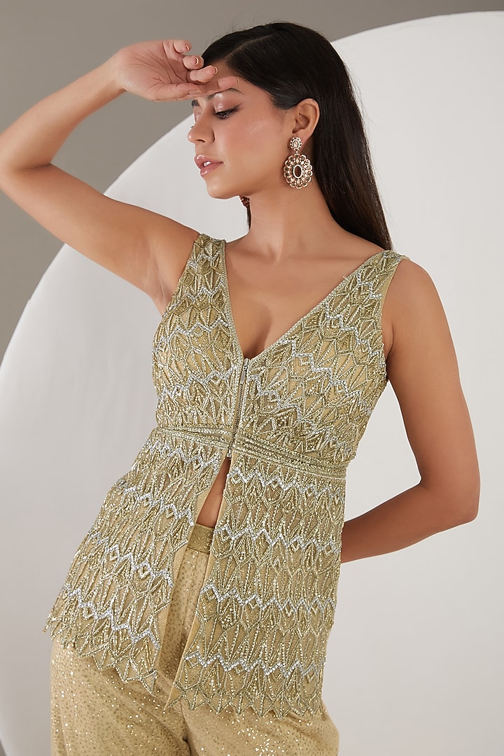 Gold Tulle Wedding Sharara Set by Mansi Malhotra at Pernia's Pop Up Shop