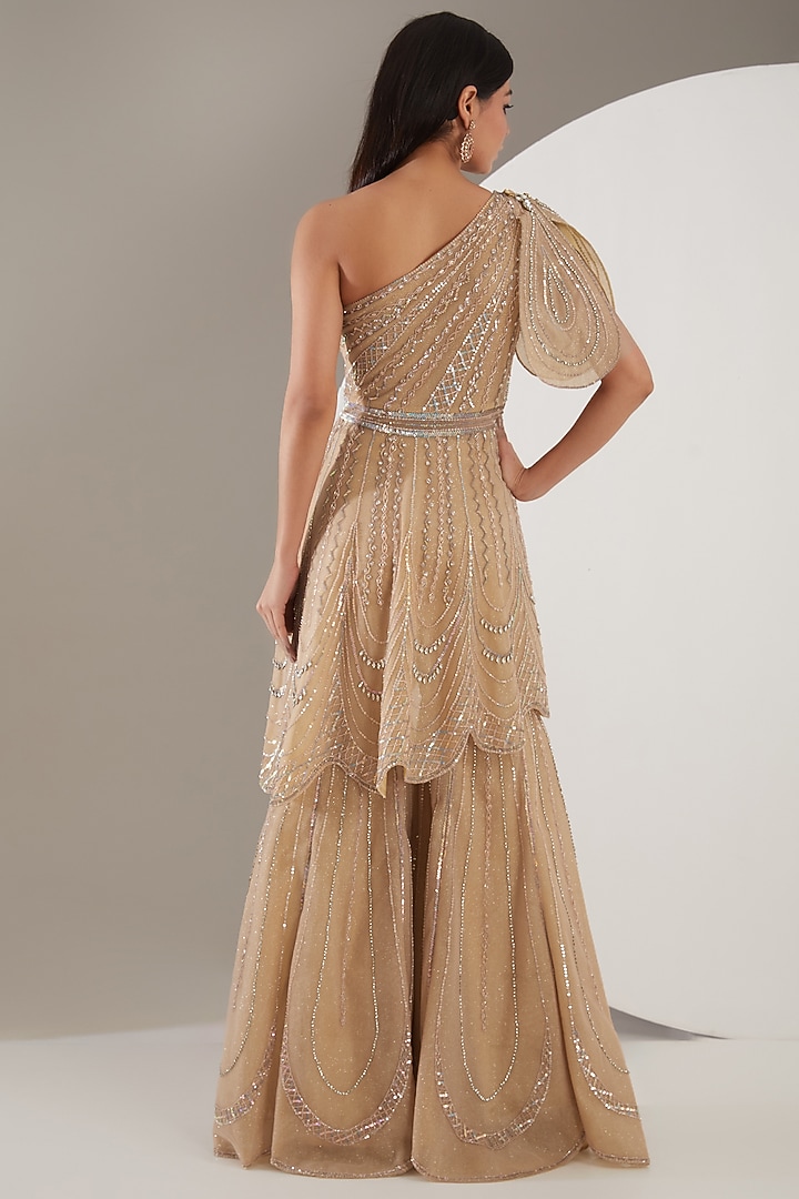 Caramel Champagne Tulle Bridal Sharara Set by Mansi Malhotra at Pernia's Pop Up Shop