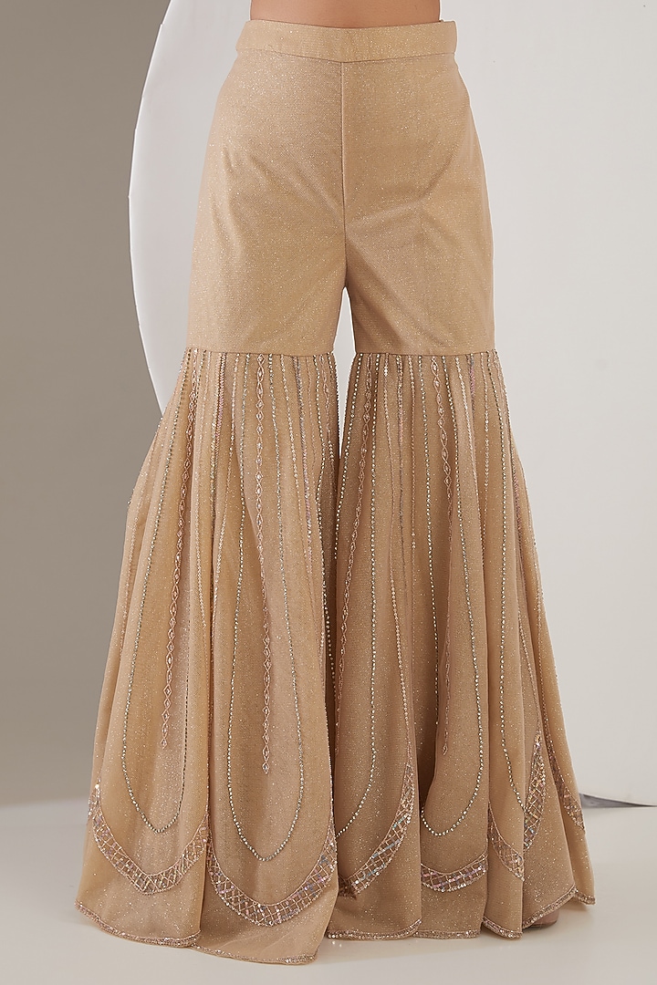 Caramel Champagne Tulle Bridal Sharara Set by Mansi Malhotra at Pernia's Pop Up Shop