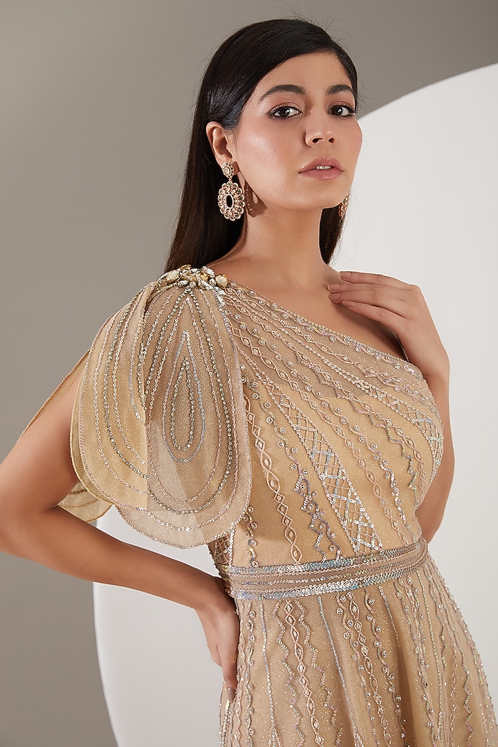 Caramel Champagne Tulle Bridal Sharara Set by Mansi Malhotra at Pernia's Pop Up Shop