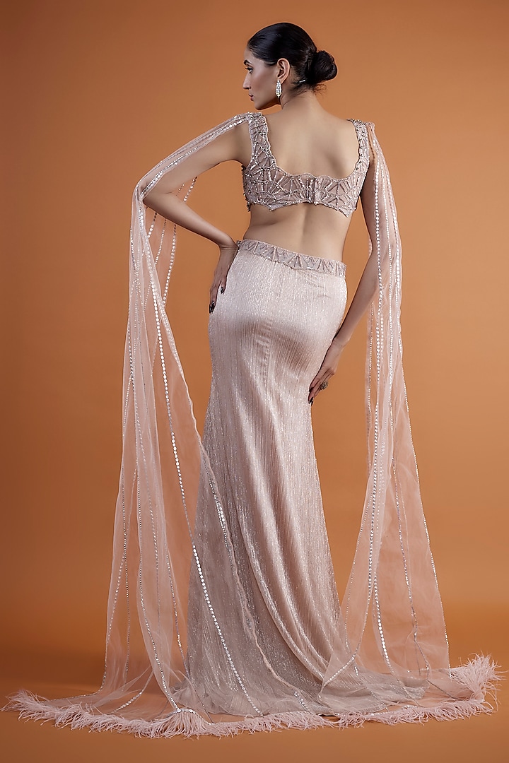 Deep Champagne Shimmer Tulle Skirt Set by Mansi Malhotra at