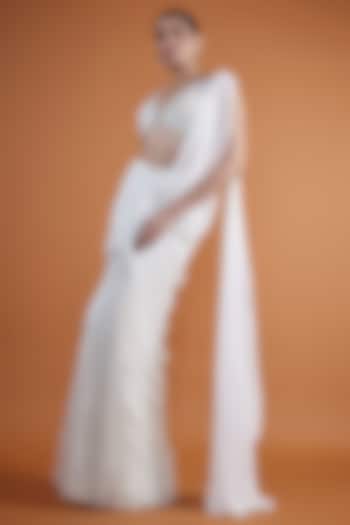 Snow-White Georgette Concept Saree Set by Mansi Malhotra