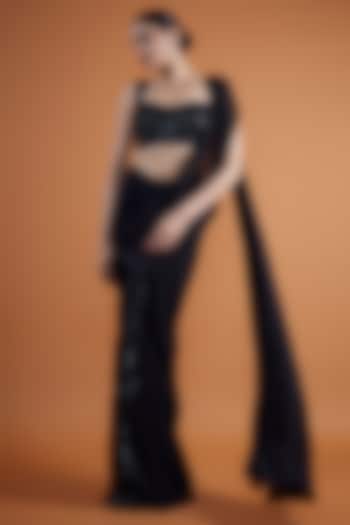 Black Georgette Concept Saree Set by Mansi Malhotra