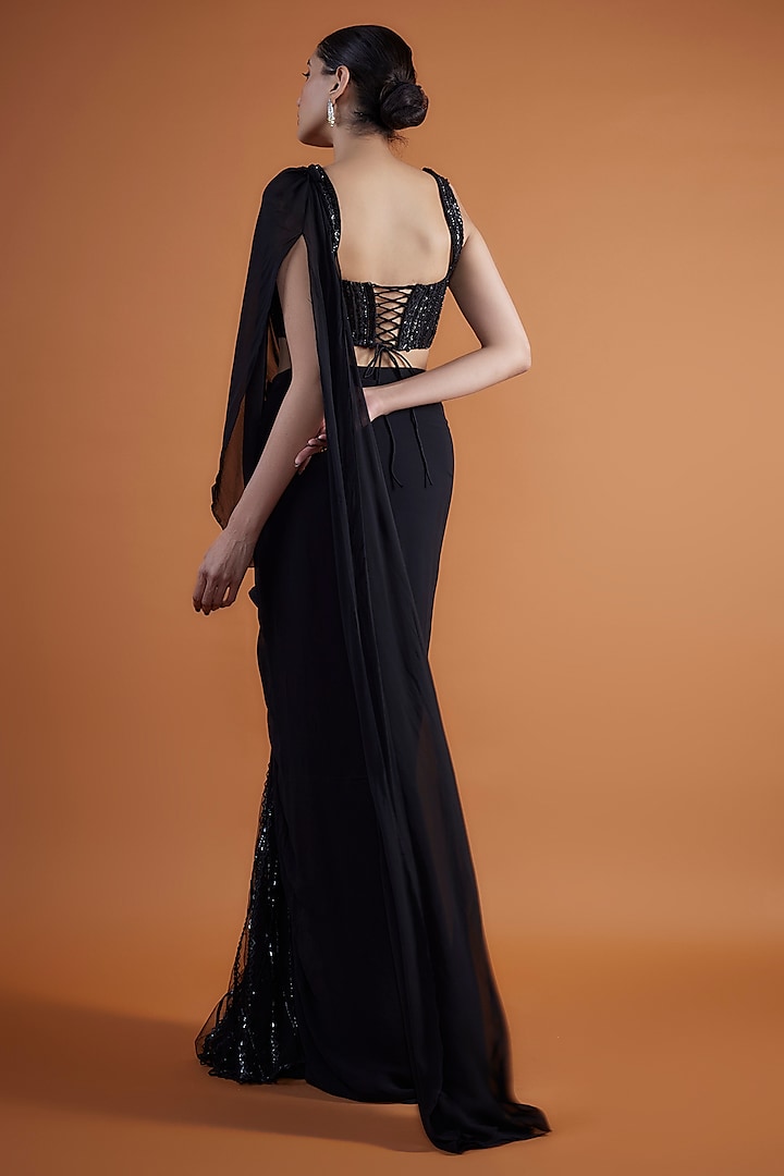 Black Georgette Concept Wedding Saree Set by Mansi Malhotra at Pernia's Pop Up Shop