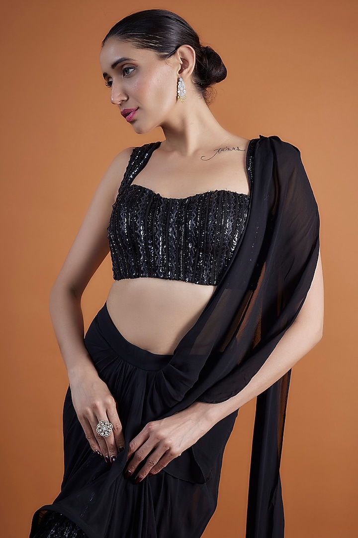 Black Georgette Concept Wedding Saree Set by Mansi Malhotra at Pernia's Pop Up Shop