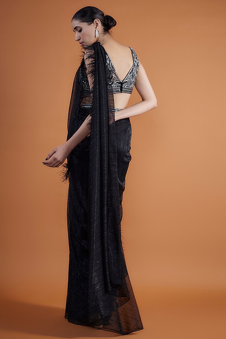 Black Shimmer Tulle Concept Wedding Saree Set by Mansi Malhotra at Pernia's Pop Up Shop