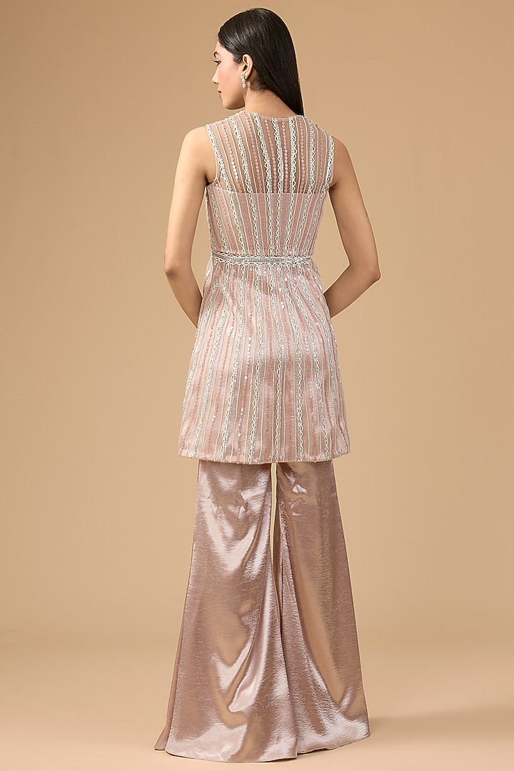 Nude Pink Lido Satin & Net Hand Embroidered Bridal Sharara Set by Mansi Malhotra at Pernia's Pop Up Shop
