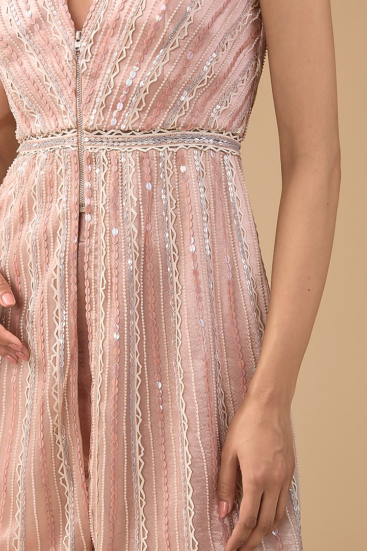 Nude Pink Lido Satin & Net Hand Embroidered Bridal Sharara Set by Mansi Malhotra at Pernia's Pop Up Shop