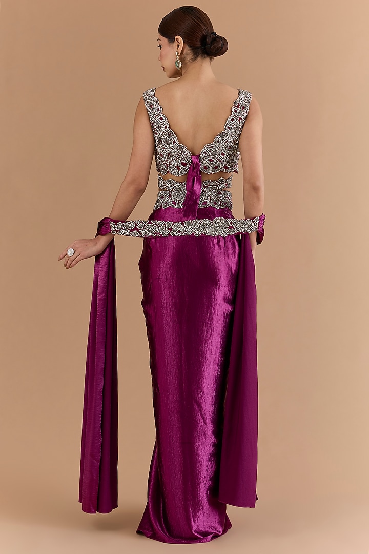 Purple Satin Draped Skirt Set by Mansi Malhotra at Pernia's Pop Up Shop
