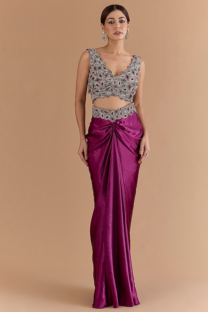 Purple Satin Draped Skirt Set by Mansi Malhotra at Pernia's Pop Up Shop