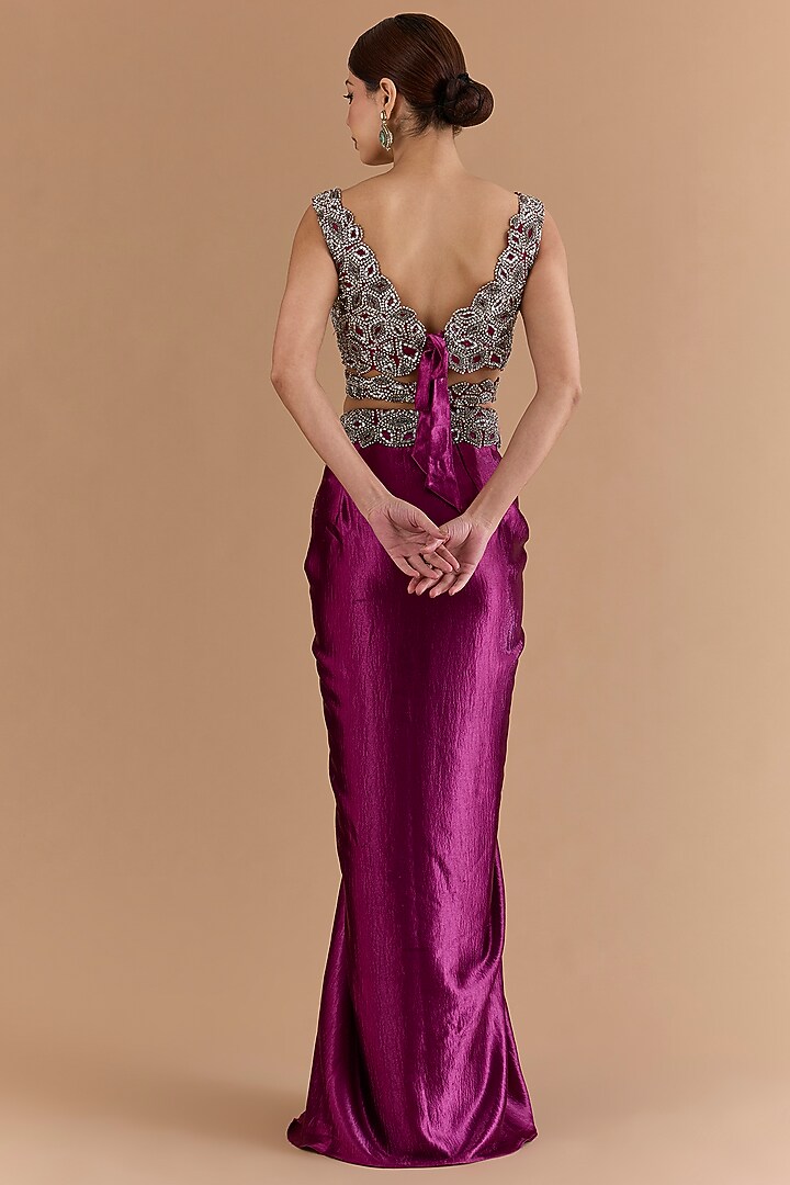 Purple Satin Draped Skirt Set by Mansi Malhotra at Pernia's Pop Up Shop