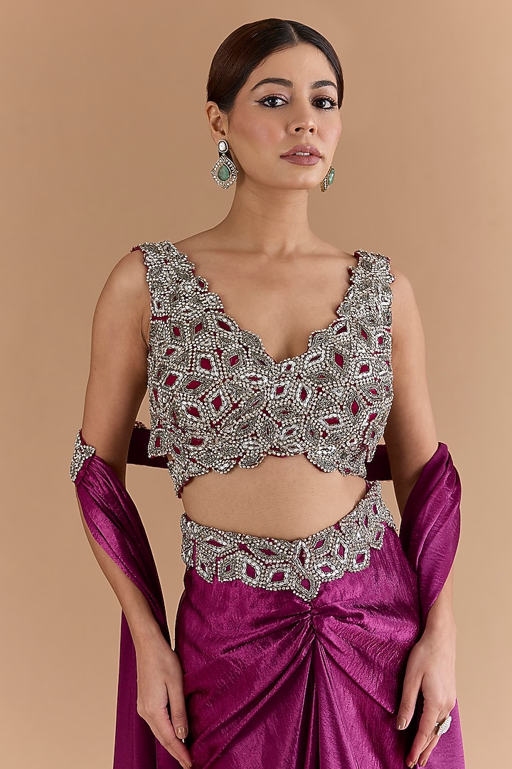 Purple Satin Draped Skirt Set by Mansi Malhotra at Pernia's Pop Up Shop
