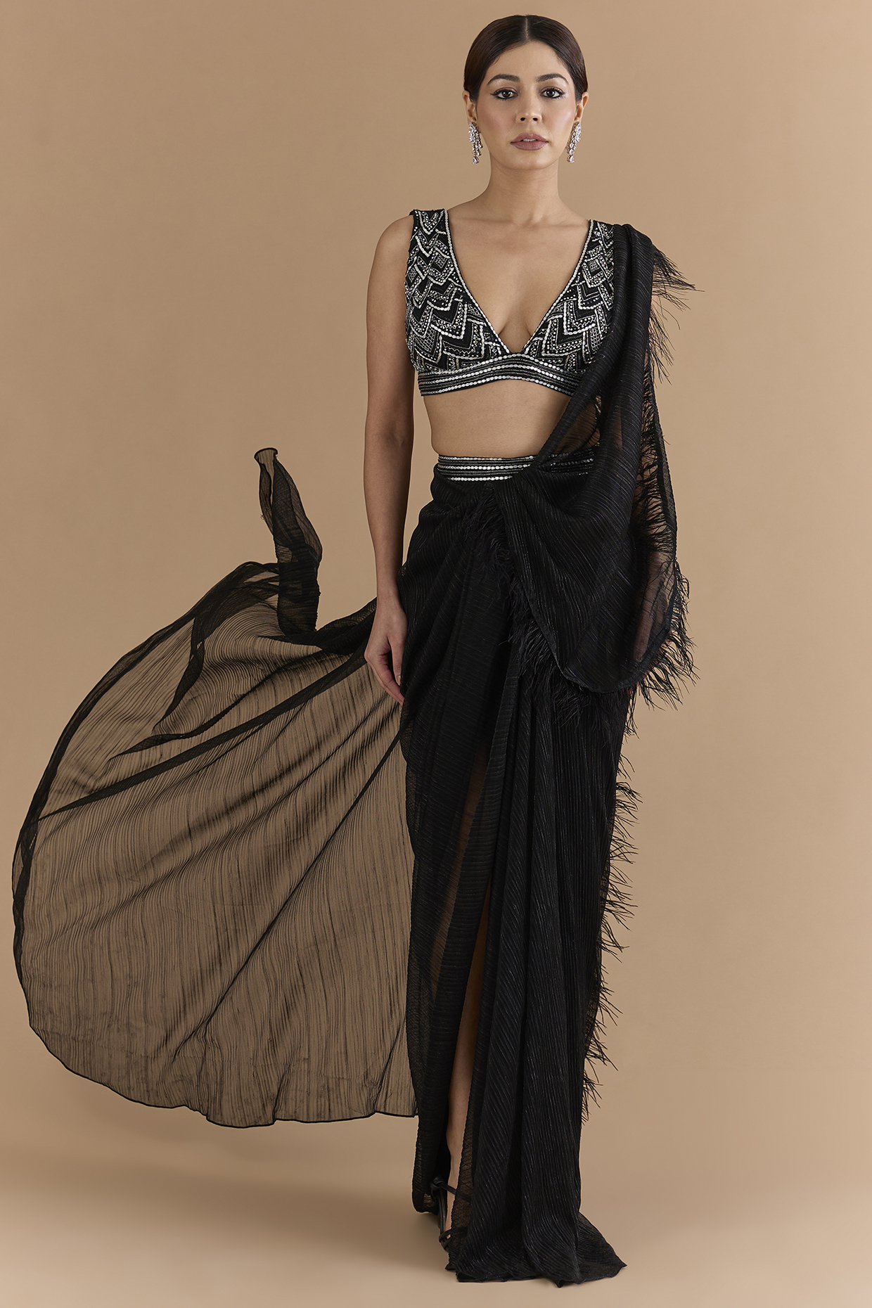 Black Tulle & Net Concept Wedding Saree Set by Mansi Malhotra at Pernia's Pop Up Shop