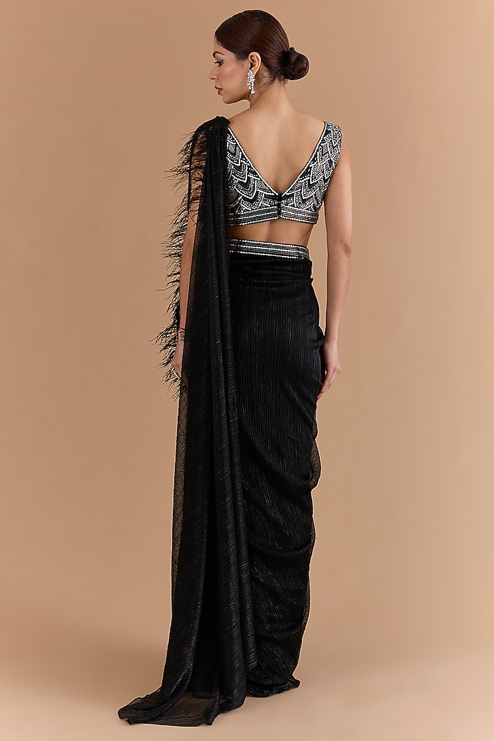 Black Tulle & Net Concept Wedding Saree Set by Mansi Malhotra at Pernia's Pop Up Shop
