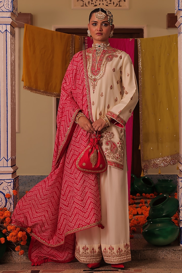 Ecru Silk Marodi Dori Embroidered Kurta Set by MANTHAN at Pernia's Pop Up Shop