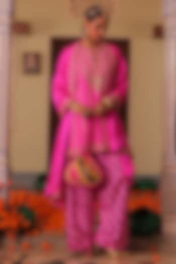 Pink Silk Marodi Dori Embroidered Kurta Set by MANTHAN at Pernia's Pop Up Shop