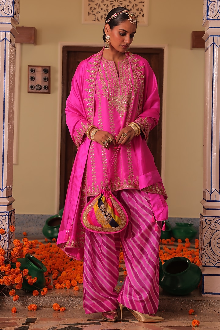 Pink Silk Marodi Dori Embroidered Kurta Set by MANTHAN at Pernia's Pop Up Shop