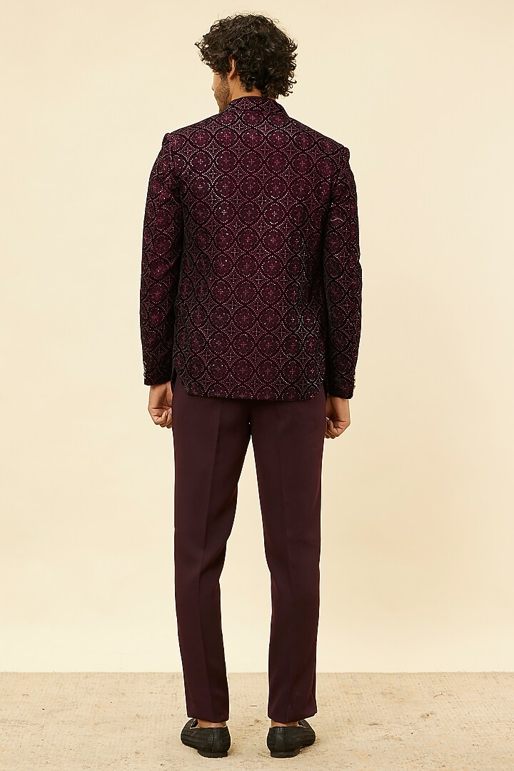 Wine Blended Rayon Embroidered Wedding Indowestern Set by Twamev at Pernia's Pop Up Shop