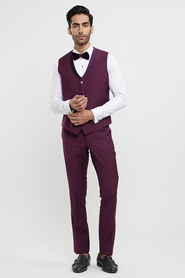 Wine Velvet Hand Embroidered Blazer Set by Twamev at Pernia's Pop Up Shop