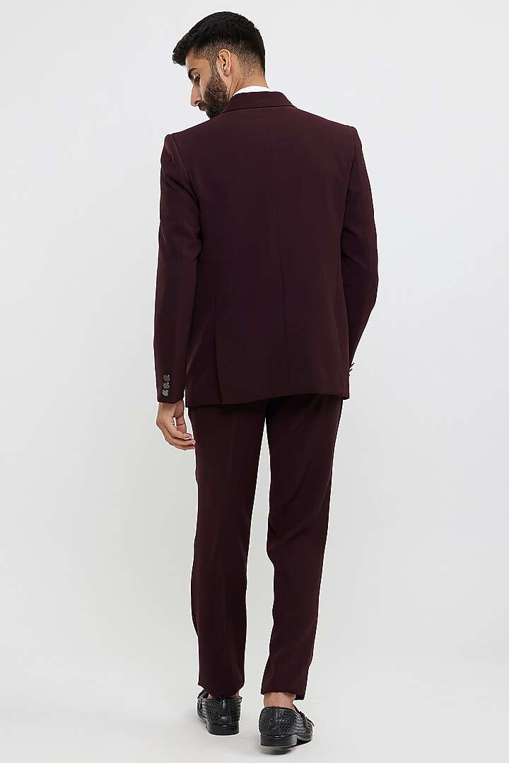 Wine Blended Rayon Hand Embroidered Blazer Set by Twamev at Pernia's Pop Up Shop