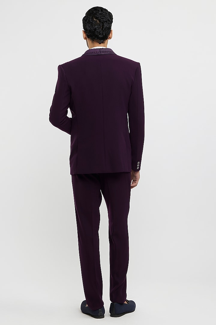Wine Blended Rayon Rhinestone Embellished Blazer Set by Twamev at Pernia's Pop Up Shop