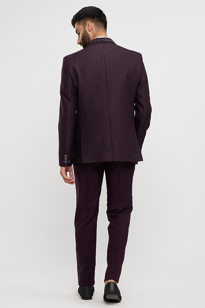 Purple Blended Rayon Hand Embroidered Blazer Set by Twamev at Pernia's Pop Up Shop