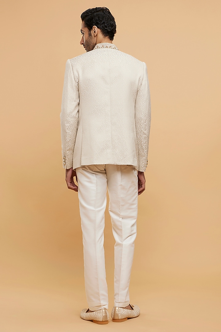 Cream Blended Rayon Hand Embroidered Jodhpuri Set by Twamev at Pernia's Pop Up Shop