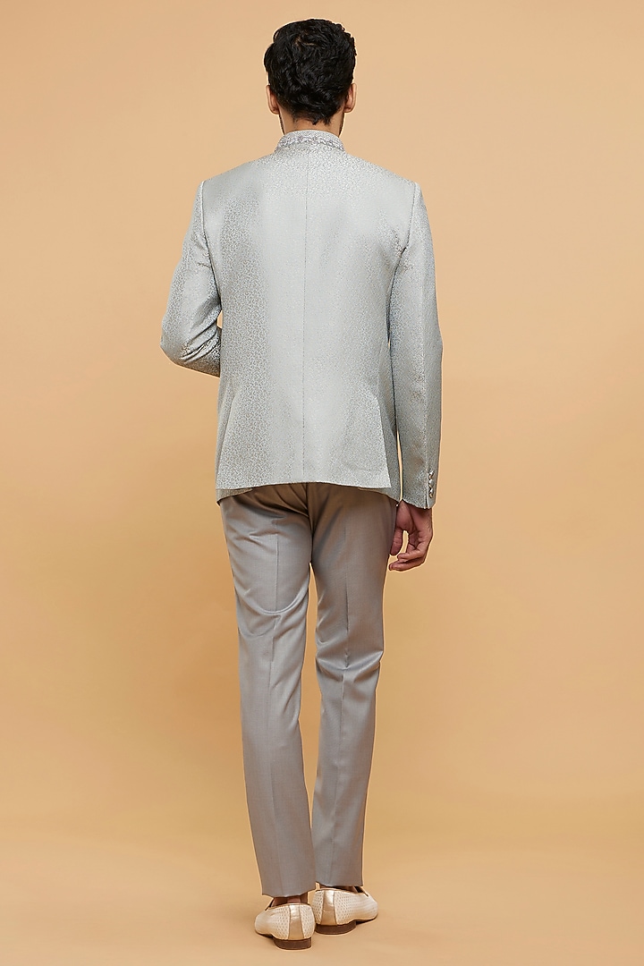 Grey Blended Rayon Hand Embroidered Jodhpuri Set by Twamev at Pernia's Pop Up Shop