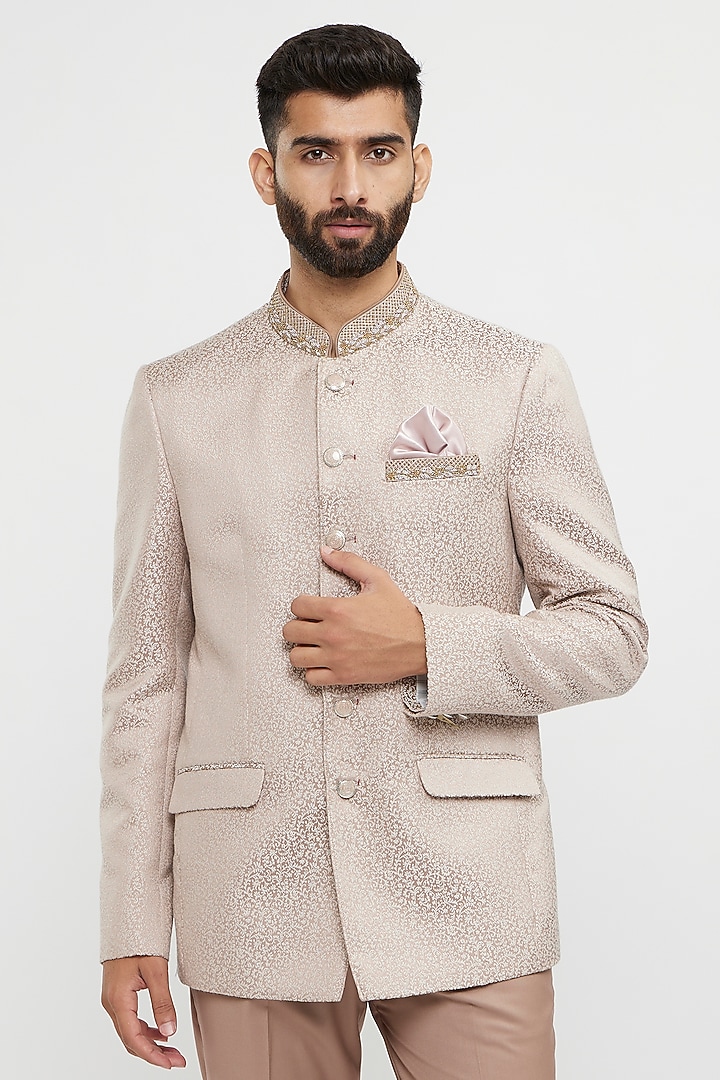 Pink Blended Rayon Hand Embroidered Jodhpuri Set by Twamev at Pernia's Pop Up Shop