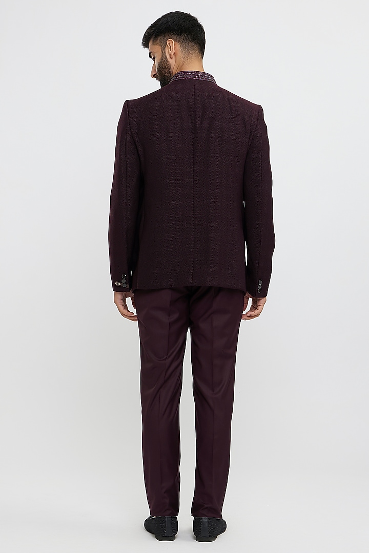 Wine Blended Rayon Hand Embroidered Jodhpuri Set by Twamev at Pernia's Pop Up Shop