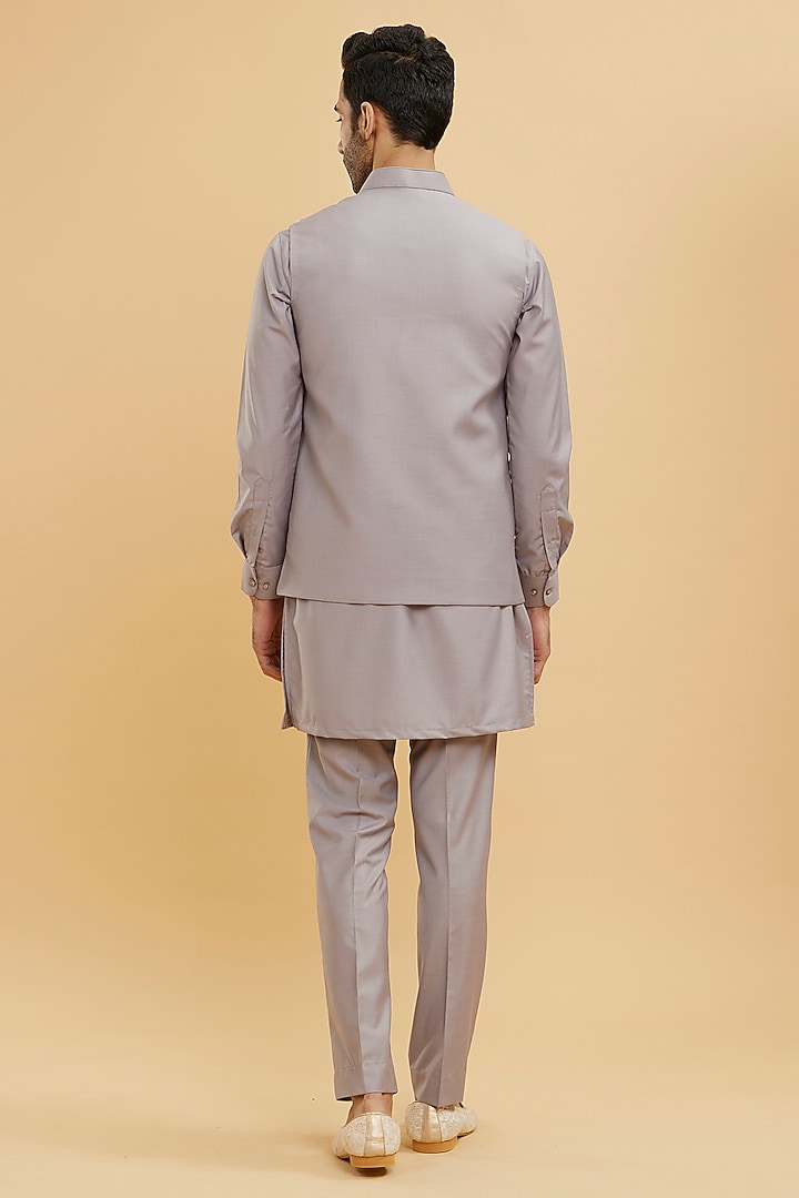 Grey Blended Rayon Hand Embroidered Bundi Jacket Set by Twamev at Pernia's Pop Up Shop