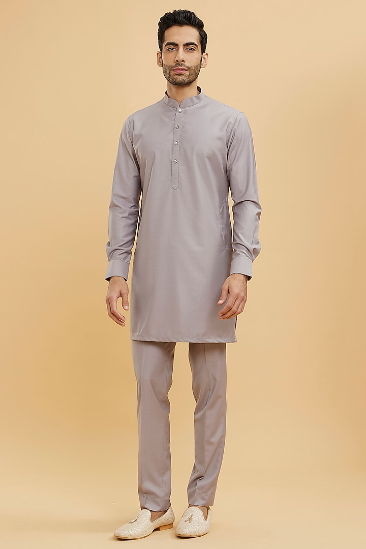 Grey Blended Rayon Hand Embroidered Bundi Jacket Set by Twamev at Pernia's Pop Up Shop